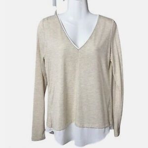 WHBM White House Black Market V-Neck Layered Knit Blouse, Size S